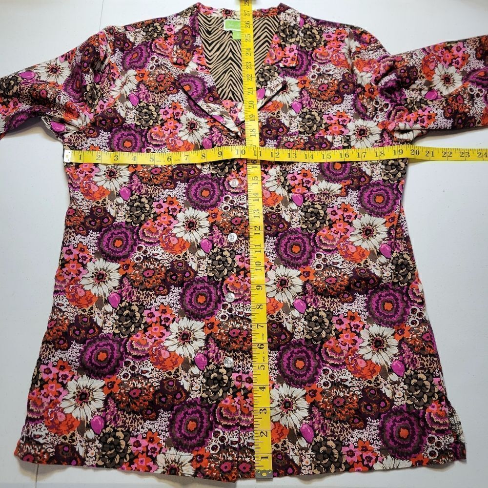 Vera Bradley Rosewood Floral Button Down Cotton Flip Cuff Contrast Top Blouse - Picture 11 of 11